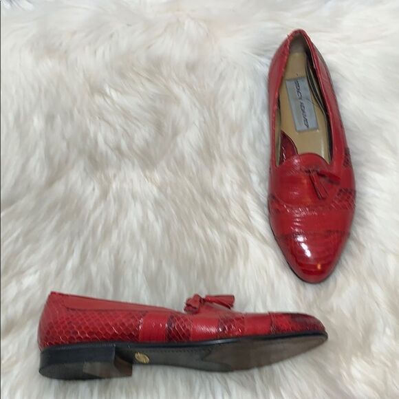 Stacy Adams Red Snakeskin Tassel Loafers Sz 7 - Picture 1 of 9